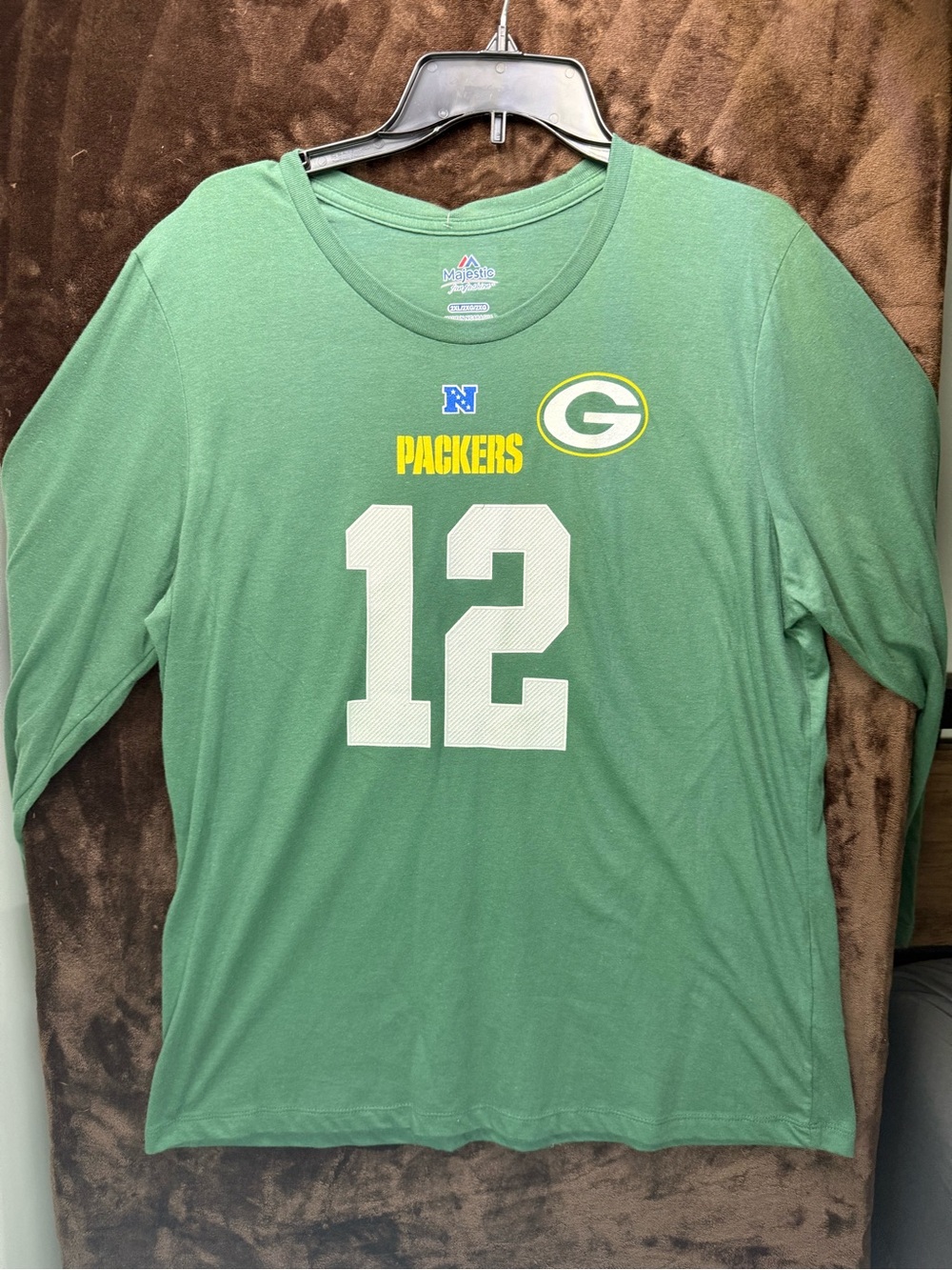 Majestic Green Packers #12 Long Sleeve Tee with Yellow Accents